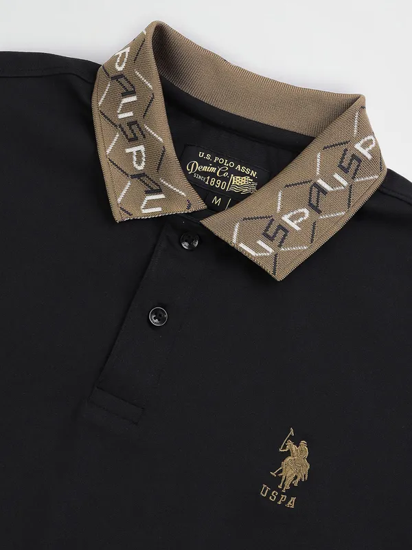 U S POLO ASSN plain cotton black polo t-shirt