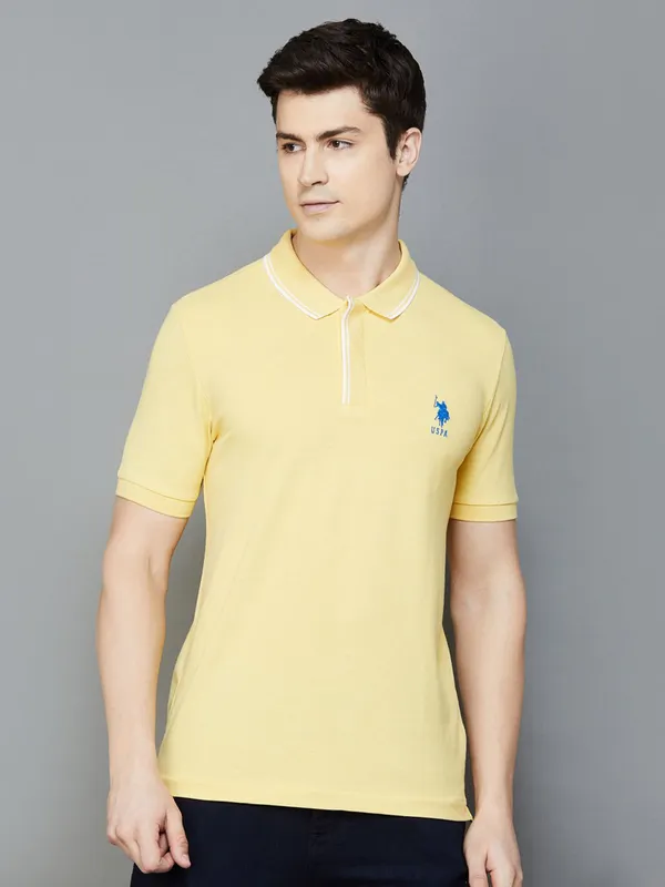 U S POLO ASSN plain cotton t shirt in light yellow