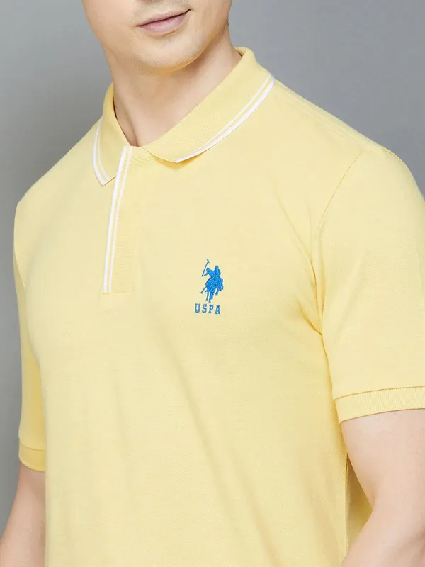 U S POLO ASSN plain cotton t shirt in light yellow