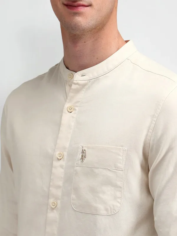 U S POLO ASSN plain cream cotton shirt