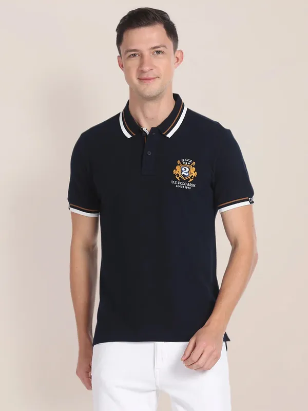 U S POLO ASSN plain dark navy polo t shirt