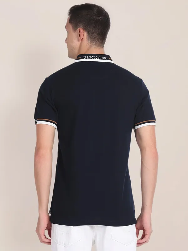 U S POLO ASSN plain dark navy polo t shirt