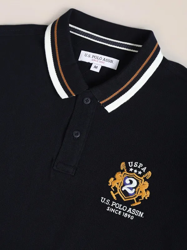 U S POLO ASSN plain dark navy polo t shirt