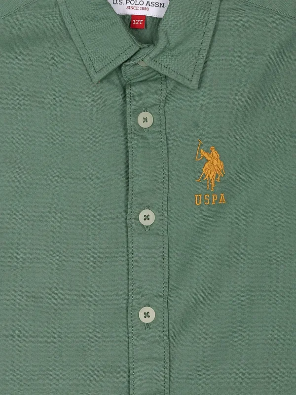 U S POLO ASSN plain green cotton shirt