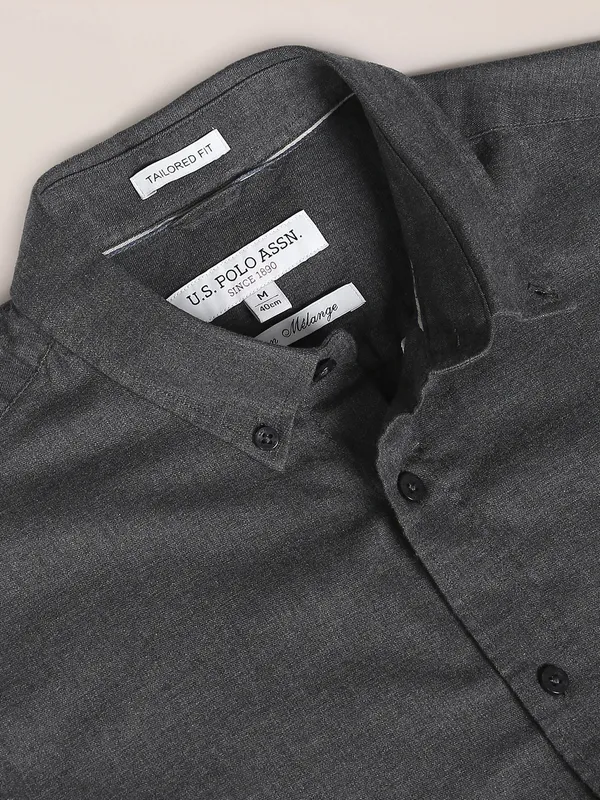 U S POLO ASSN plain grey cotton shirt