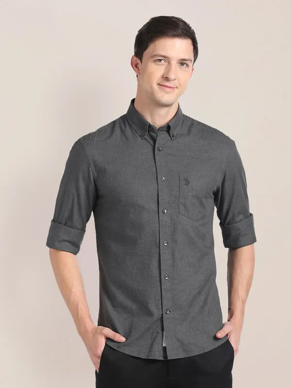 U S POLO ASSN plain grey cotton shirt