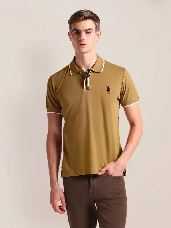 U S POLO ASSN plain khaki cotton t-shirt