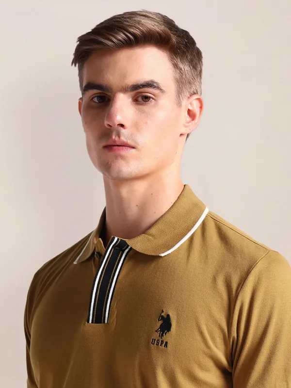 U S POLO ASSN plain khaki cotton t-shirt