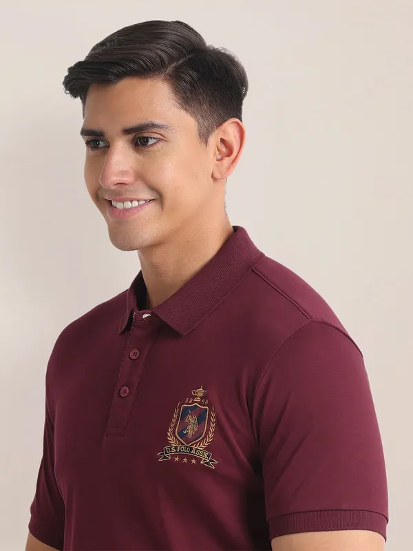 U S POLO ASSN plain maroon cotton t-shirt