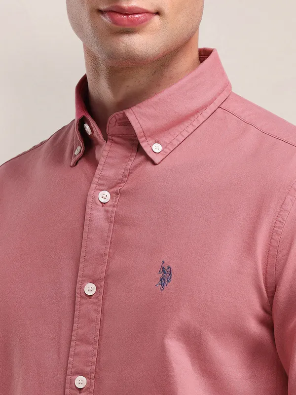 U S POLO ASSN plain marron cotton shirt