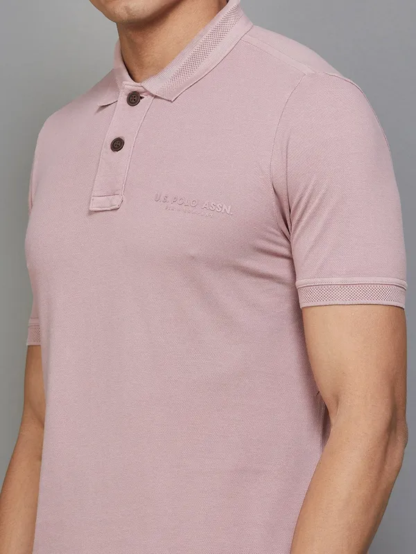 U S POLO ASSN plain pink polo t shirt