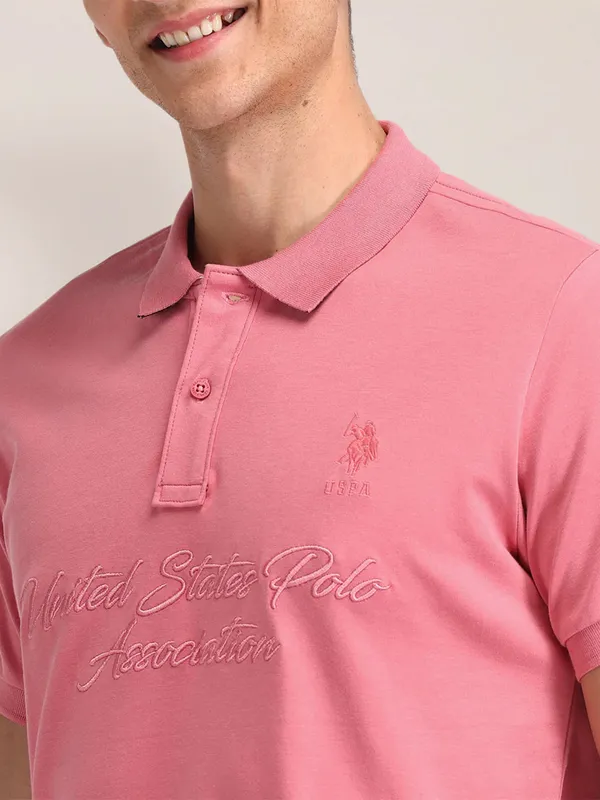 U S POLO ASSN plain pink slim fit cotton t-shirt
