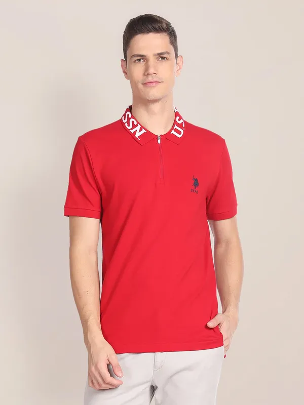 U S POLO ASSN plain red cotton t shirt