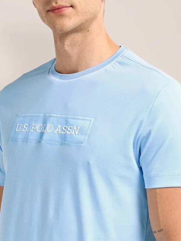 U S POLO ASSN plain sky blue cotton slim t-shirt