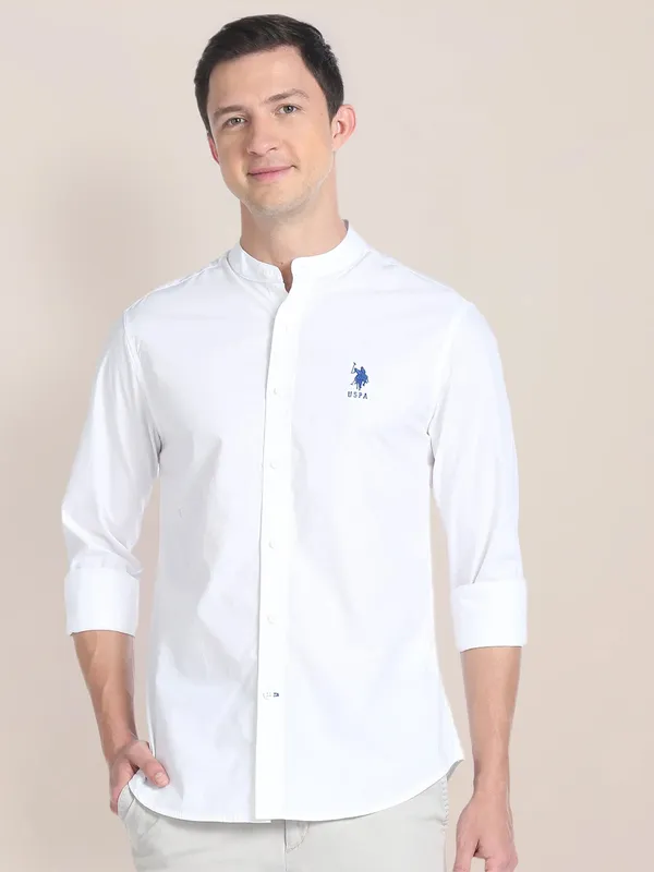 U S POLO ASSN plain slim fit white shirt
