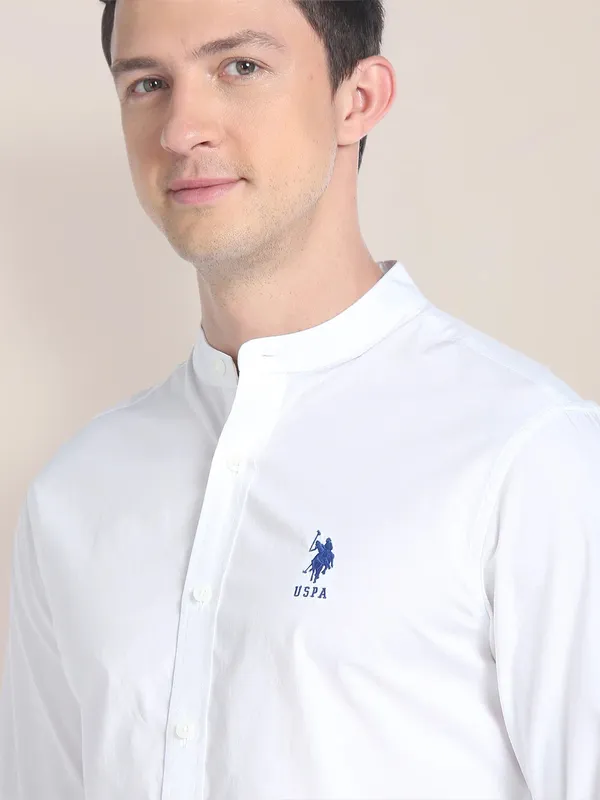 U S POLO ASSN plain slim fit white shirt