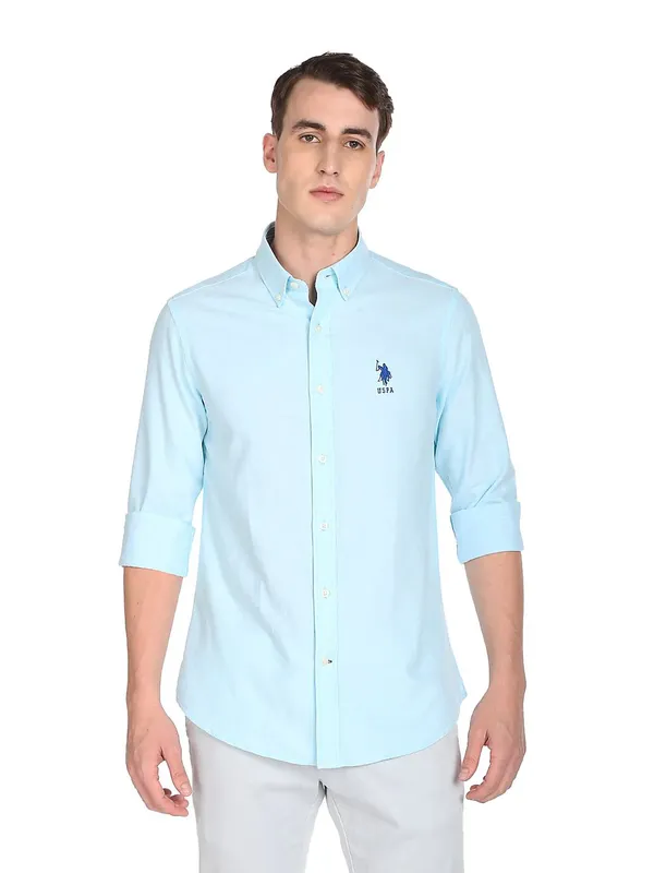 U S POLO ASSN powder blue cotton plain shirt