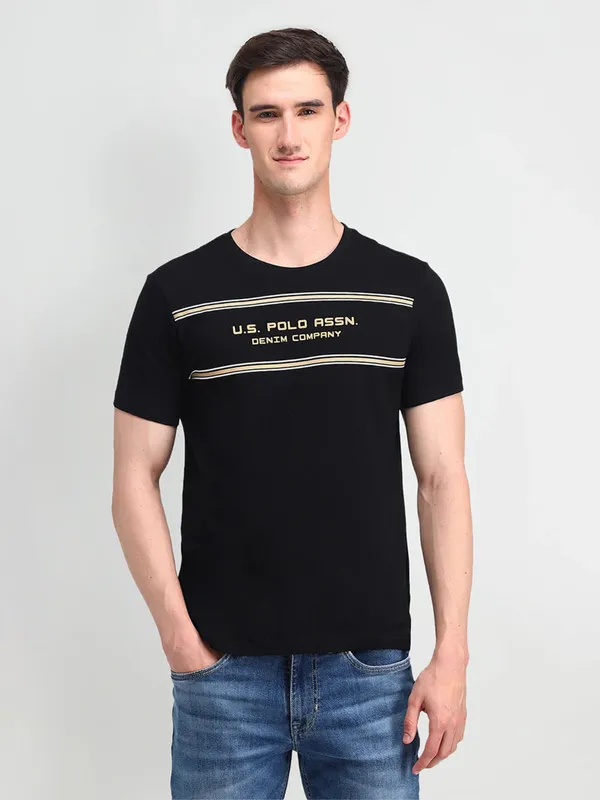 U S POLO ASSN printed black cotton slim fit t-shirt