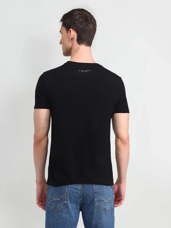 U S POLO ASSN printed black cotton slim fit t-shirt
