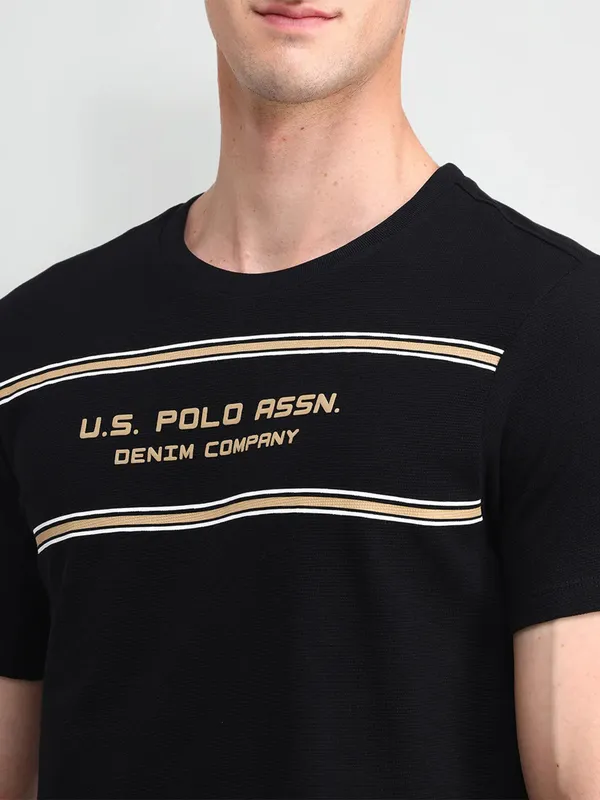 U S POLO ASSN printed black cotton slim fit t-shirt