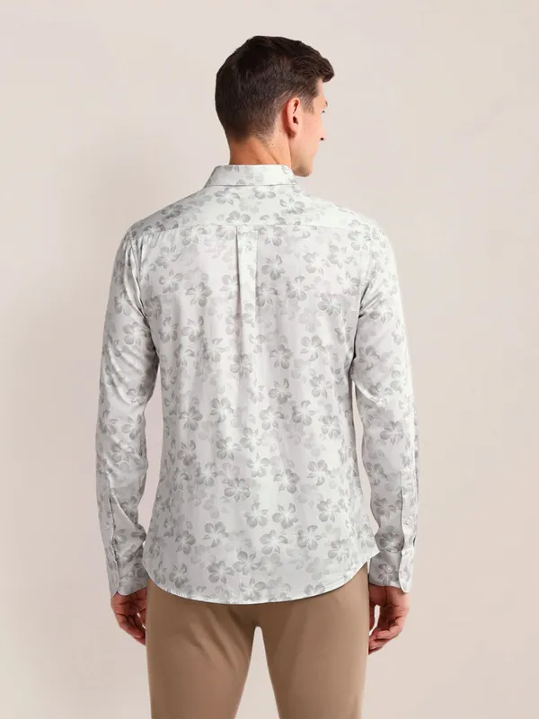 U S POLO ASSN printed grey cotton slim fit shirt