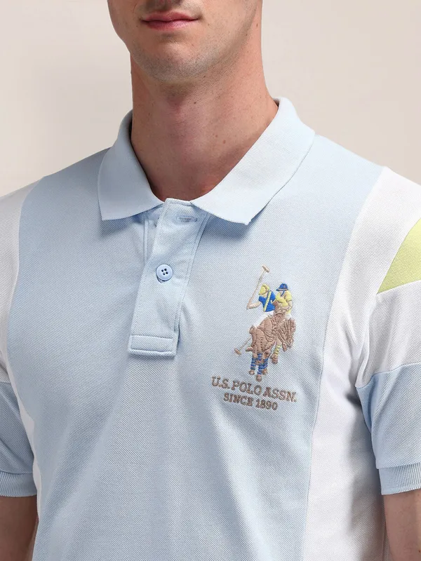 U S POLO ASSN printed light blue cotton t-shirt
