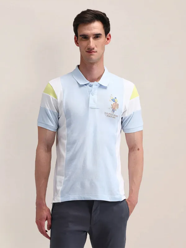 U S POLO ASSN printed light blue cotton t-shirt