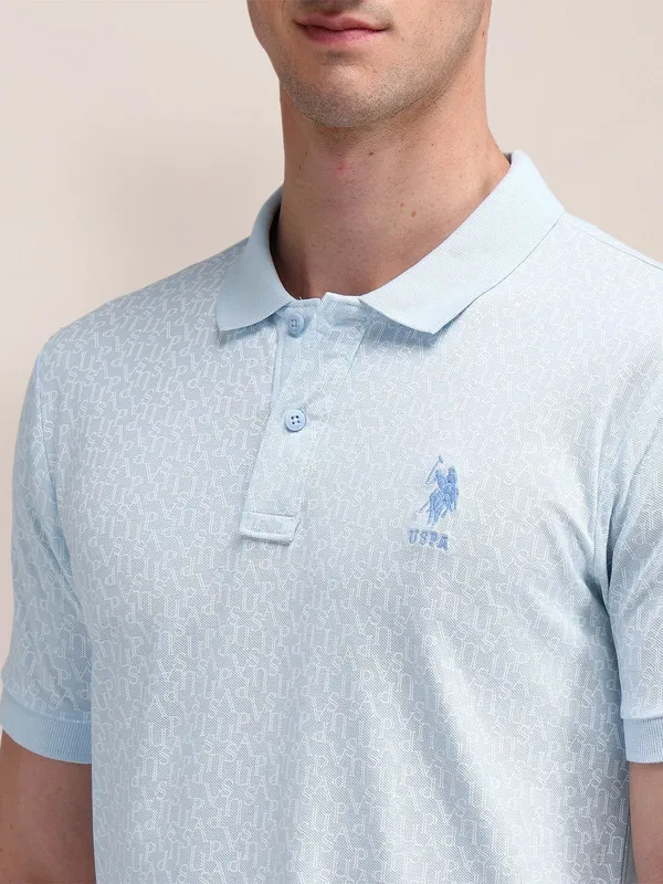 U S POLO ASSN printed light blue t-shirt in cotton fabric