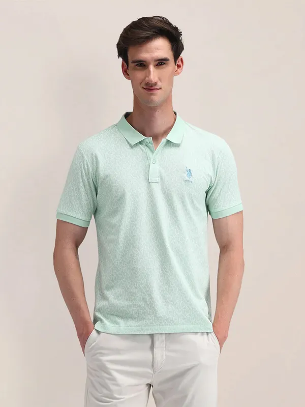 U S POLO ASSN printed light green cotton t-shirt