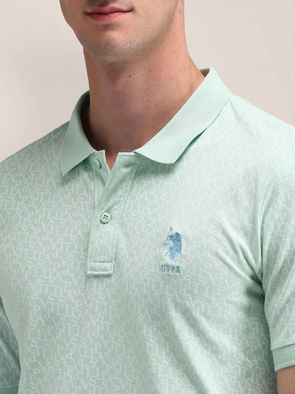 U S POLO ASSN printed light green cotton t-shirt
