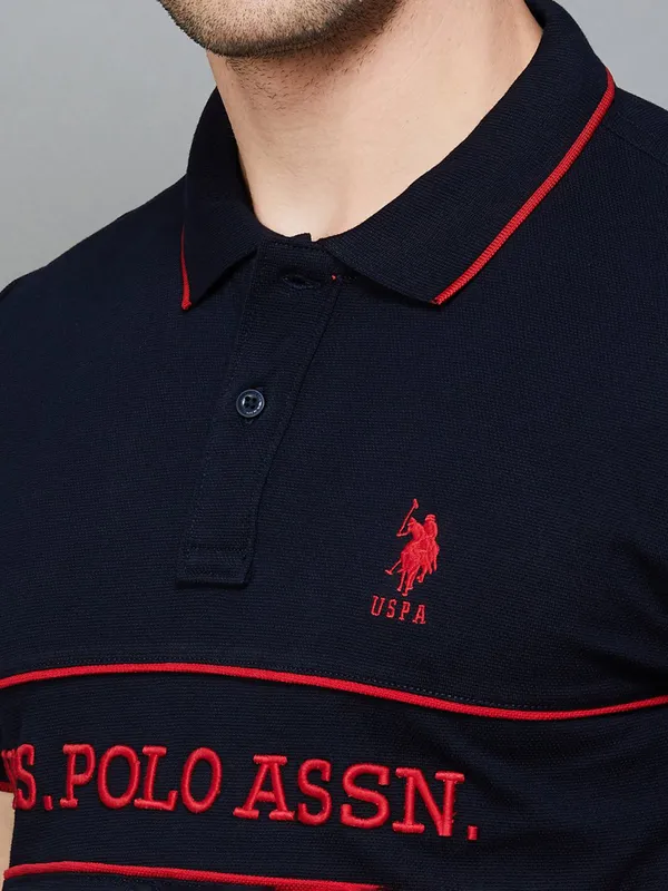 U S POLO ASSN printed navy cotton slim fit t-shirt