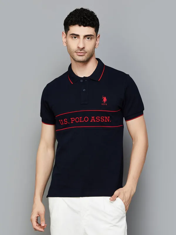 U S POLO ASSN printed navy cotton slim fit t-shirt