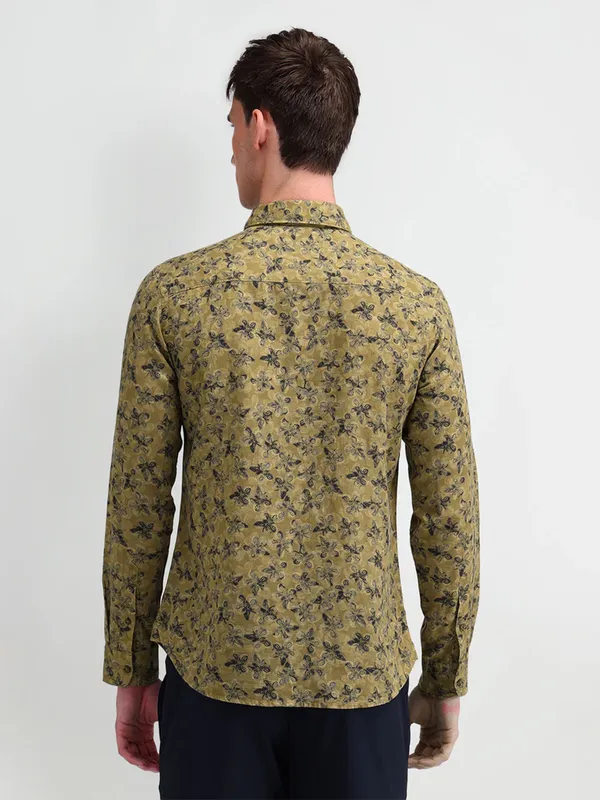 U S POLO ASSN printed olive cotton shirt