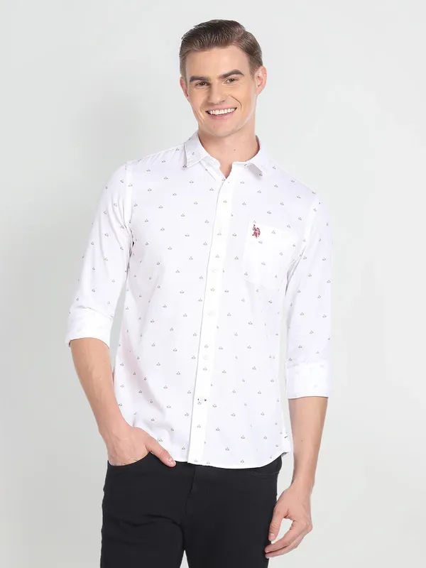 U S POLO ASSN printed white cotton shirt