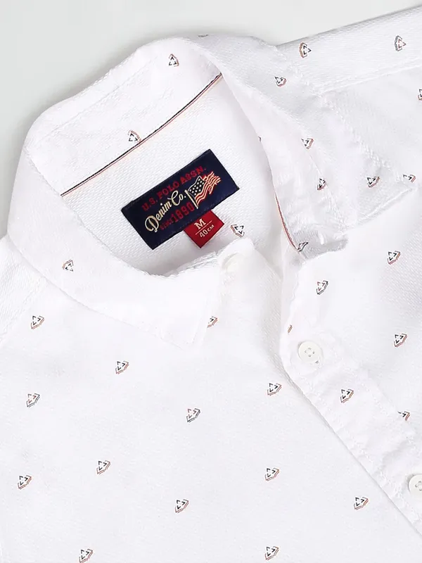 U S POLO ASSN printed white cotton shirt