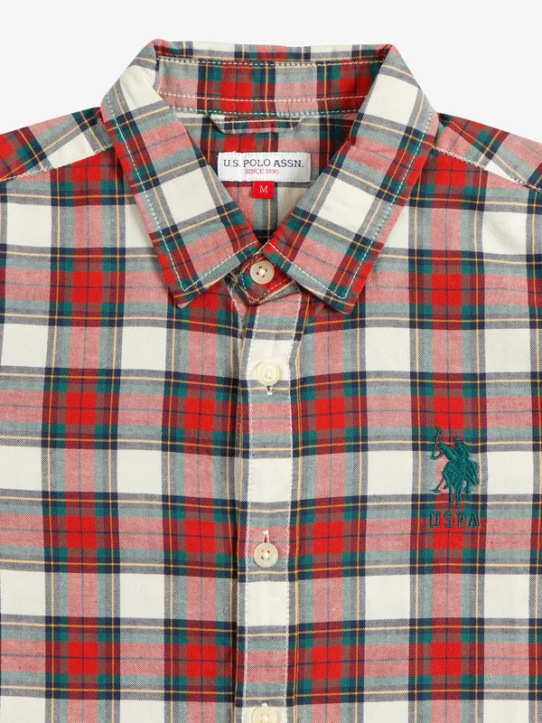 U S POLO ASSN red and white checks shirt