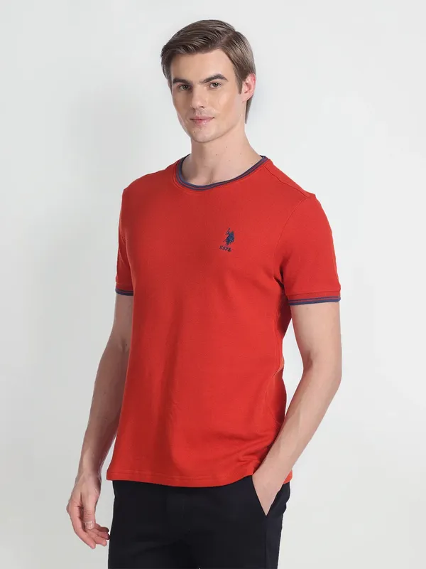 U S POLO ASSN red cotton plain t shirt