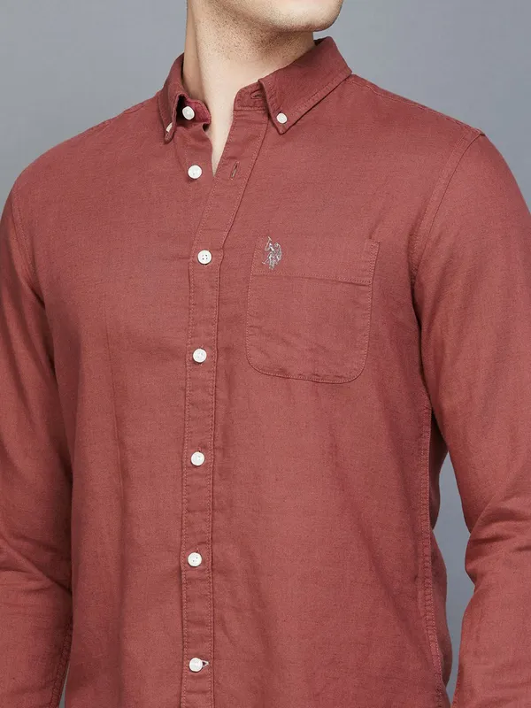 U S POLO ASSN rust orange linen cotton shirt
