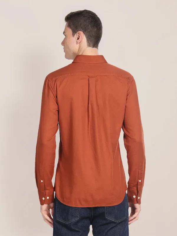 U S POLO ASSN rust orange plain cotton shirt