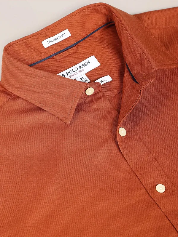 U S POLO ASSN rust orange plain cotton shirt