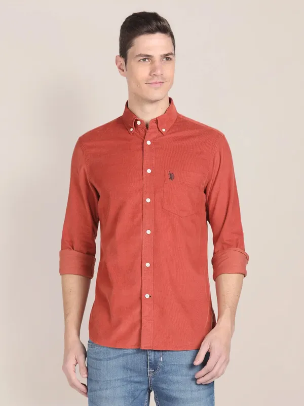 U S POLO ASSN rust orange plain shirt