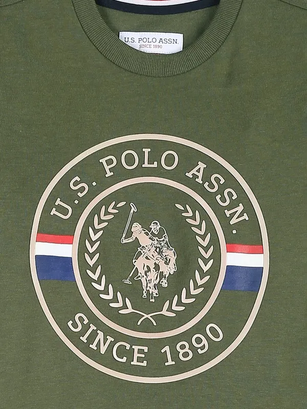 U S POLO ASSN sage green printed t shirt in cotton