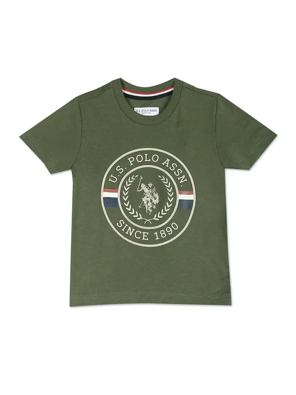 U S POLO ASSN sage green printed t shirt in cotton