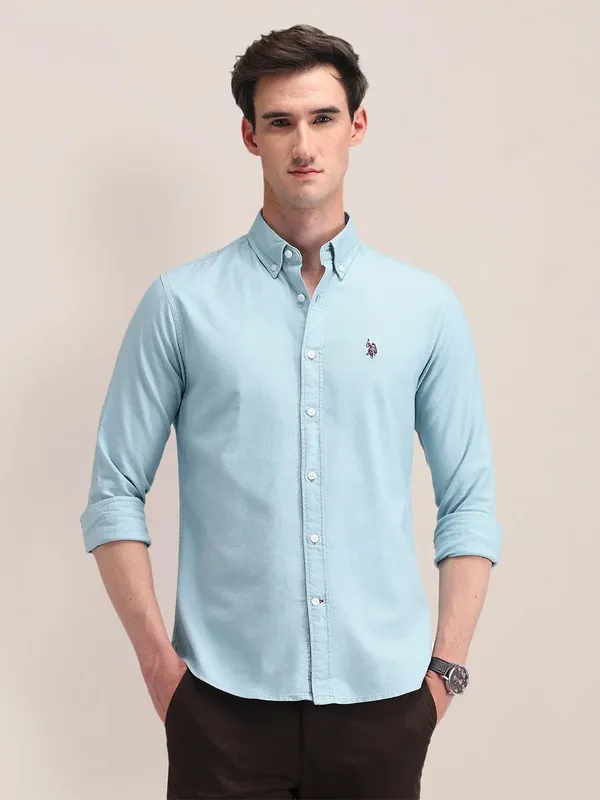 U S POLO ASSN sky blue plain cotton shirt