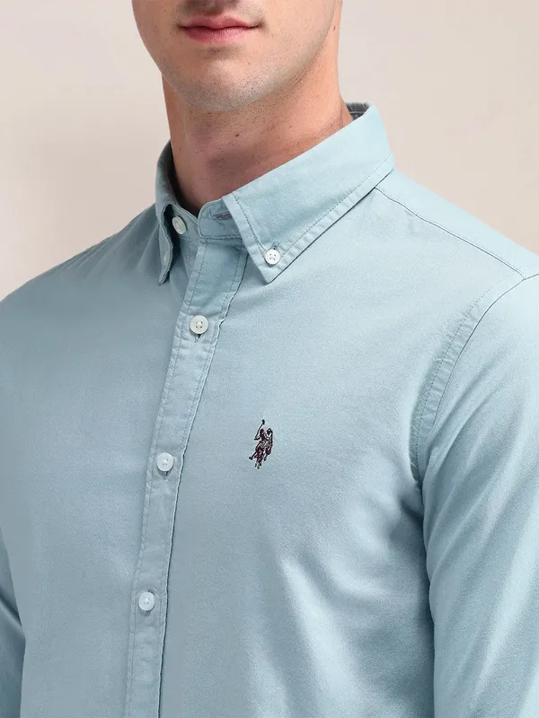 U S POLO ASSN sky blue plain cotton shirt