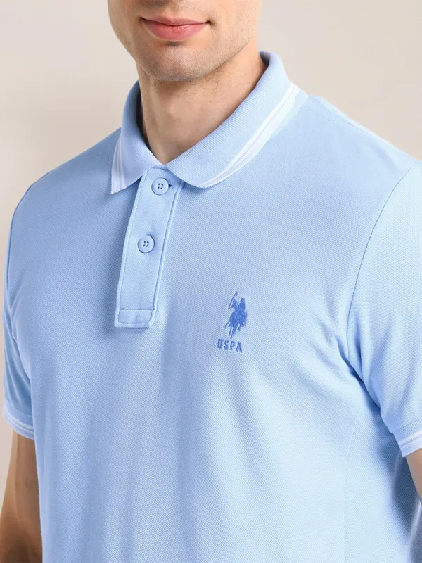 U S POLO ASSN sky blue plain cotton slim fit t-shirt