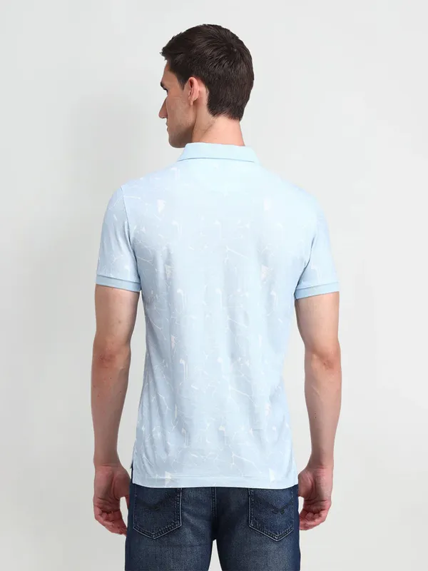 U S POLO ASSN sky blue printed cotton slim fit t-shirt