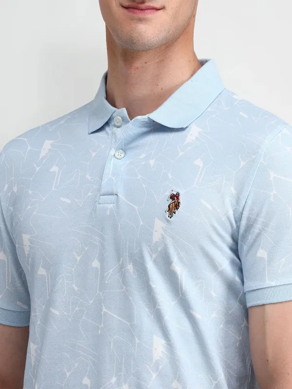 U S POLO ASSN sky blue printed cotton slim fit t-shirt