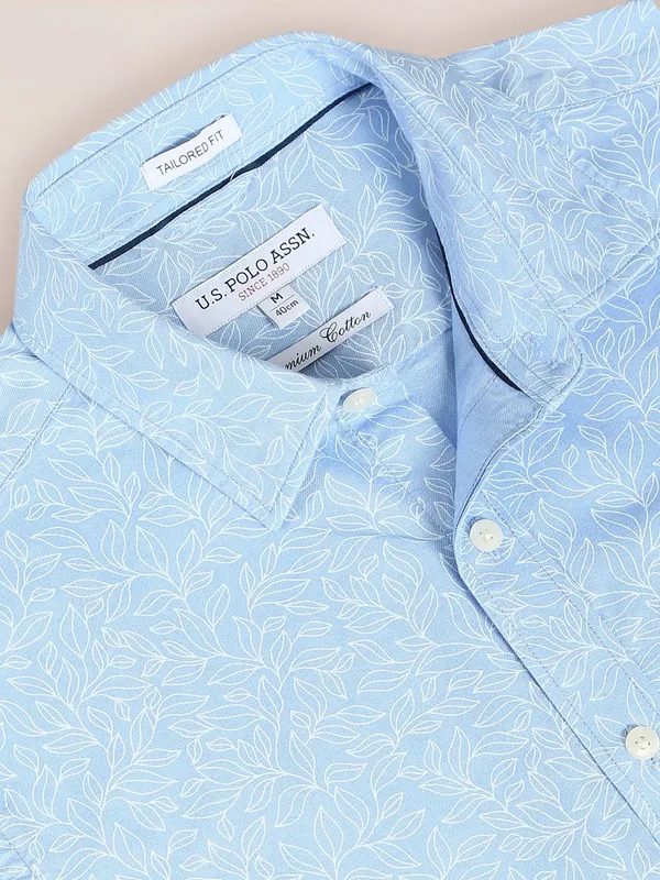U S POLO ASSN sky blue printed shirt