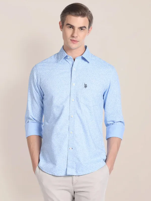 U S POLO ASSN sky blue printed shirt